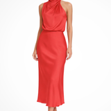 Amelina | Vestido Midi de Cuello Halter para Mujer en Satén para Invitadas de Boda