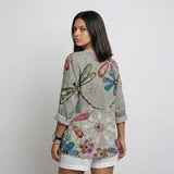 Blusa Fluida Estampada con Escote Abierto y Mangas Ajustables