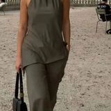 Saoirse | Conjunto de Top de Cuello Halter y Pantalones de Pierna Ancha para Mujeres