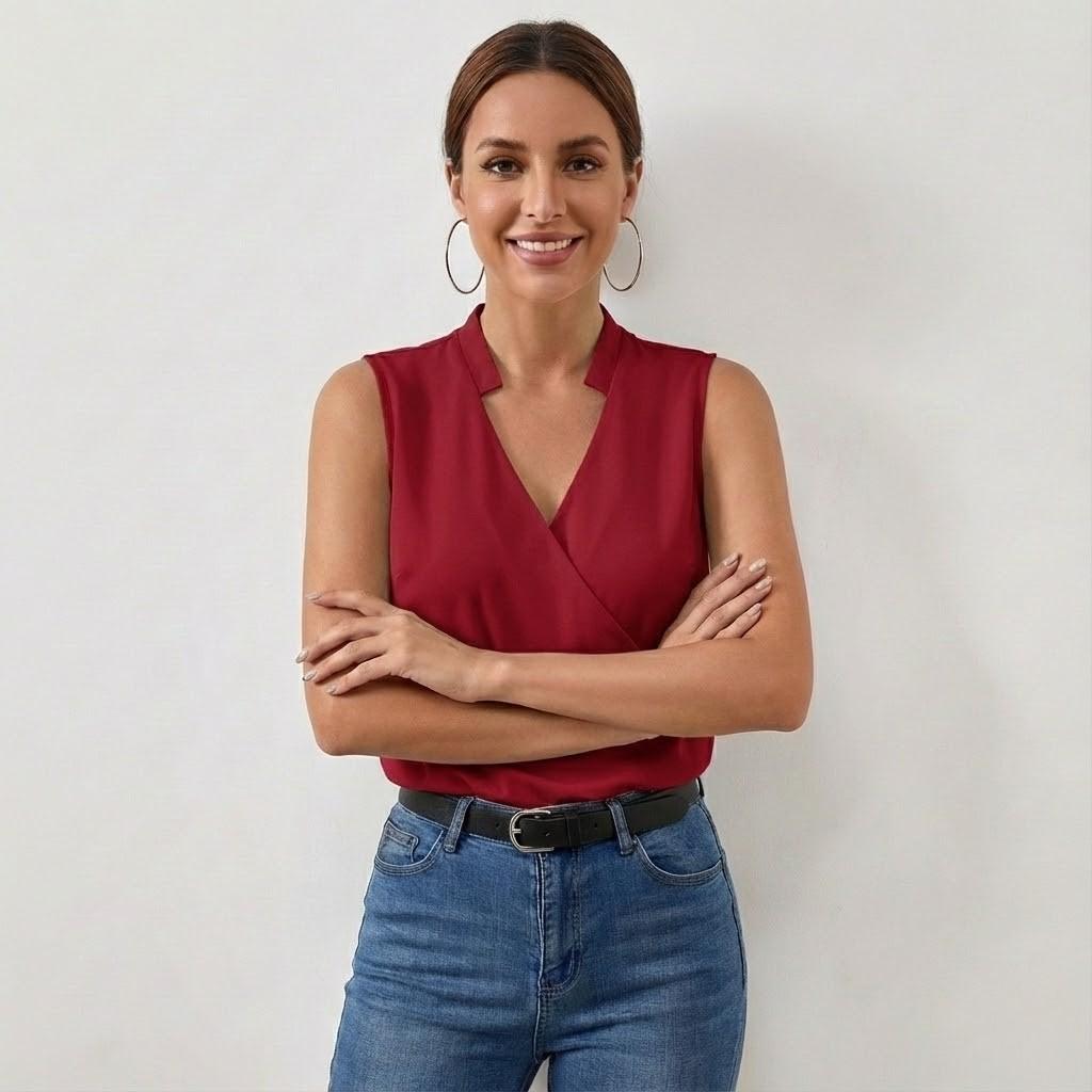 Blusa cruzada sin mangas con escote en V