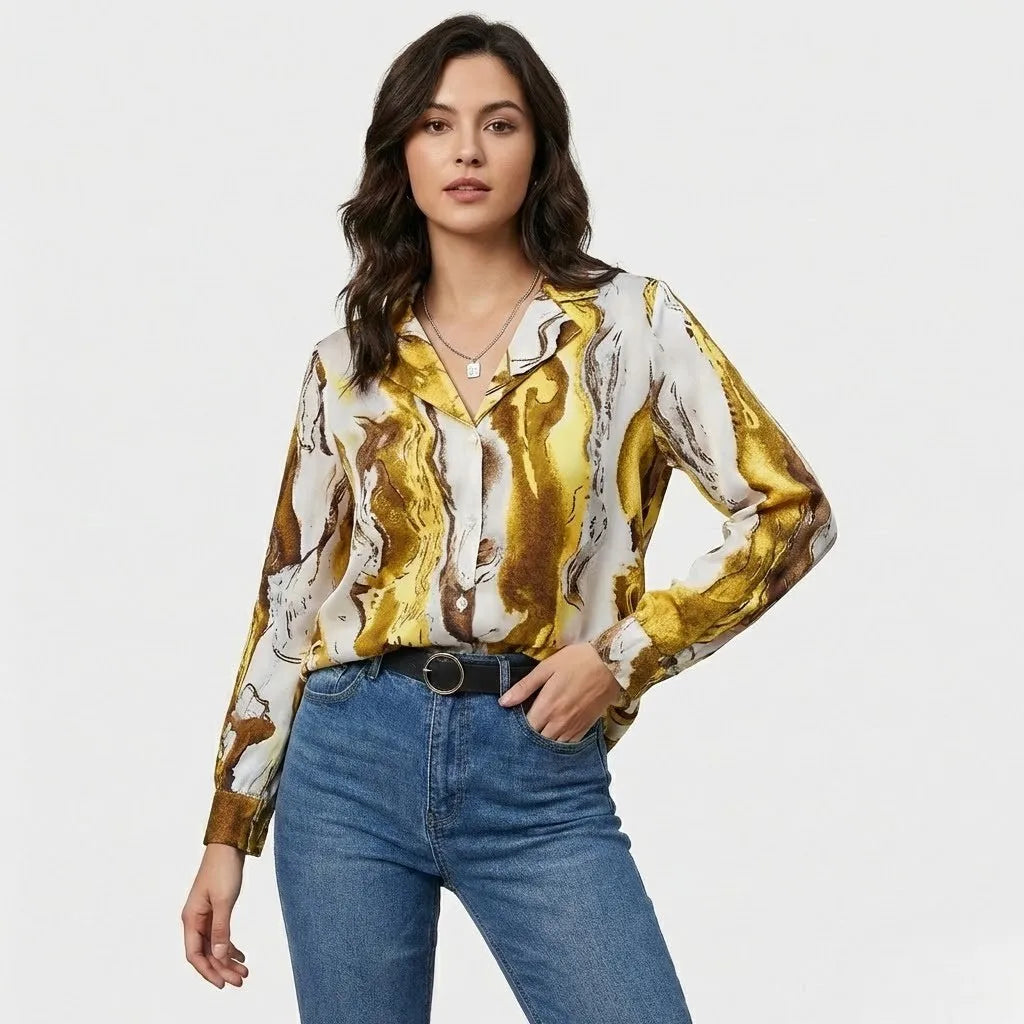 Blusa fluida estampada en mezcla de viscosa | Corte suelto | Estilo contemporáneo