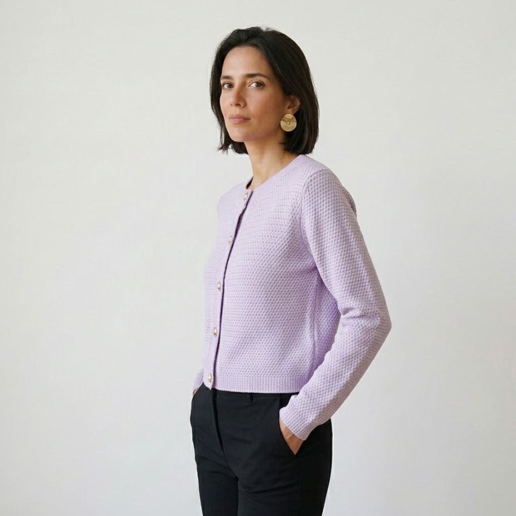 Cardigan de Punto Estructurado con Botones Dorados y Elegancia Diaria