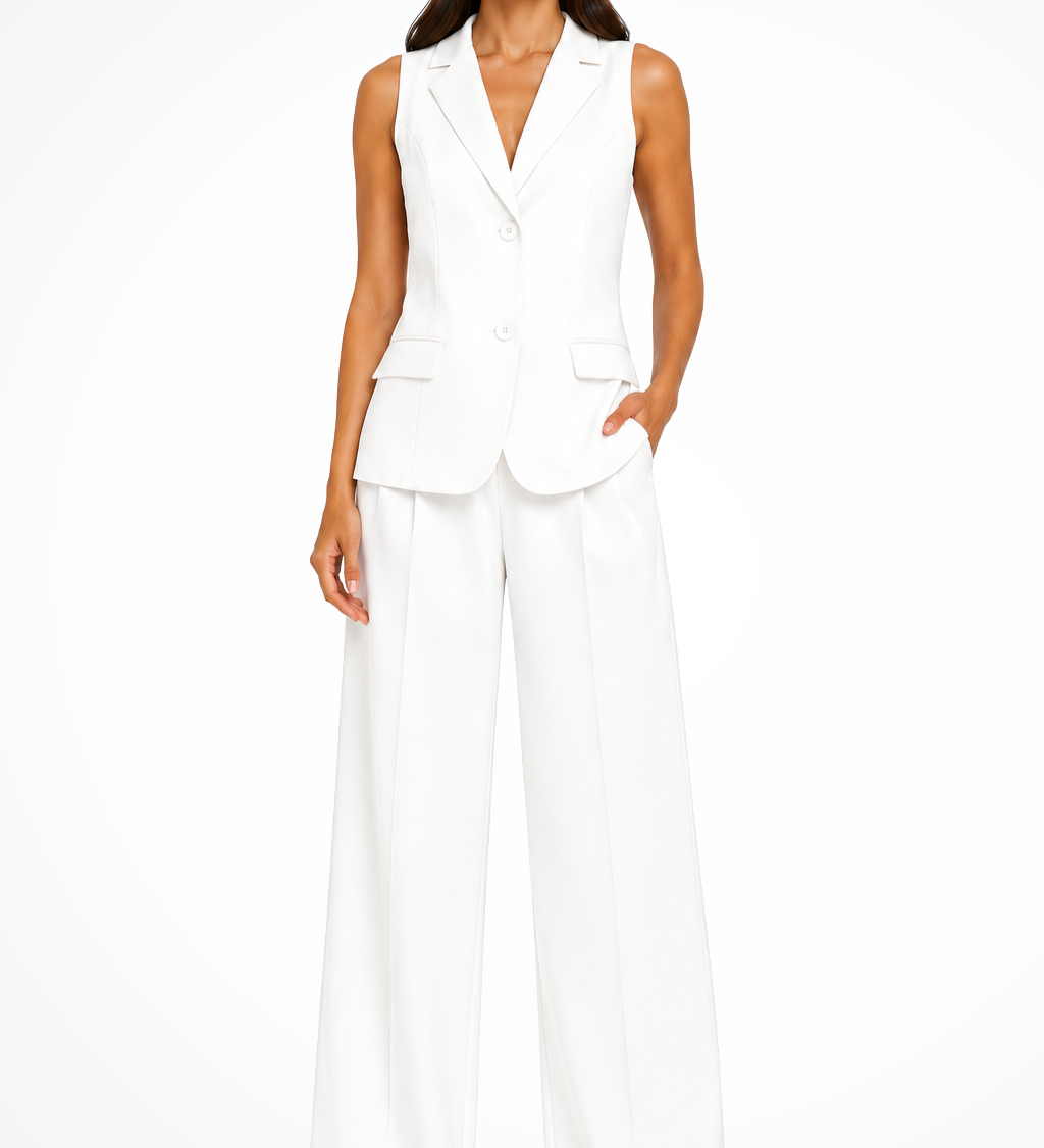 Verity | Conjunto de Chaleco con Cuello Halter y Pantalones de Pierna Ancha para Mujeres