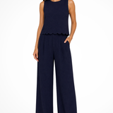 Corinna | Conjunto de Top Sin Mangas con Dobladillo de Concha y Pantalones de Pierna Ancha Texturizados