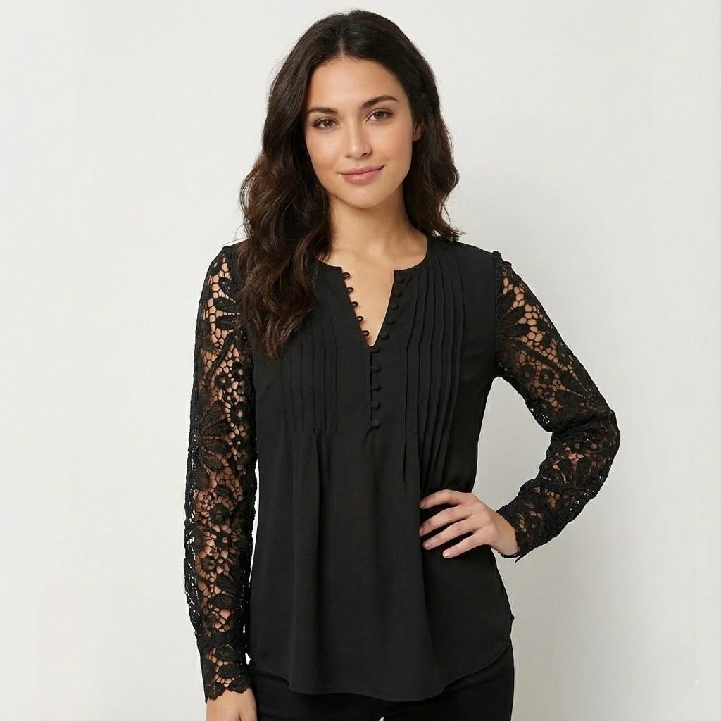 Blusa elegante con mangas de encaje | Corte fluido | Feminidad delicada