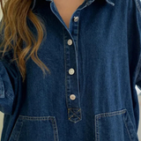 Margot | Vestido maxi de mezclilla para mujer de talla grande con mangas largas y cuello