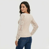 Blusa delicada de malla de algodón | Corte ajustado | Mangas de encaje