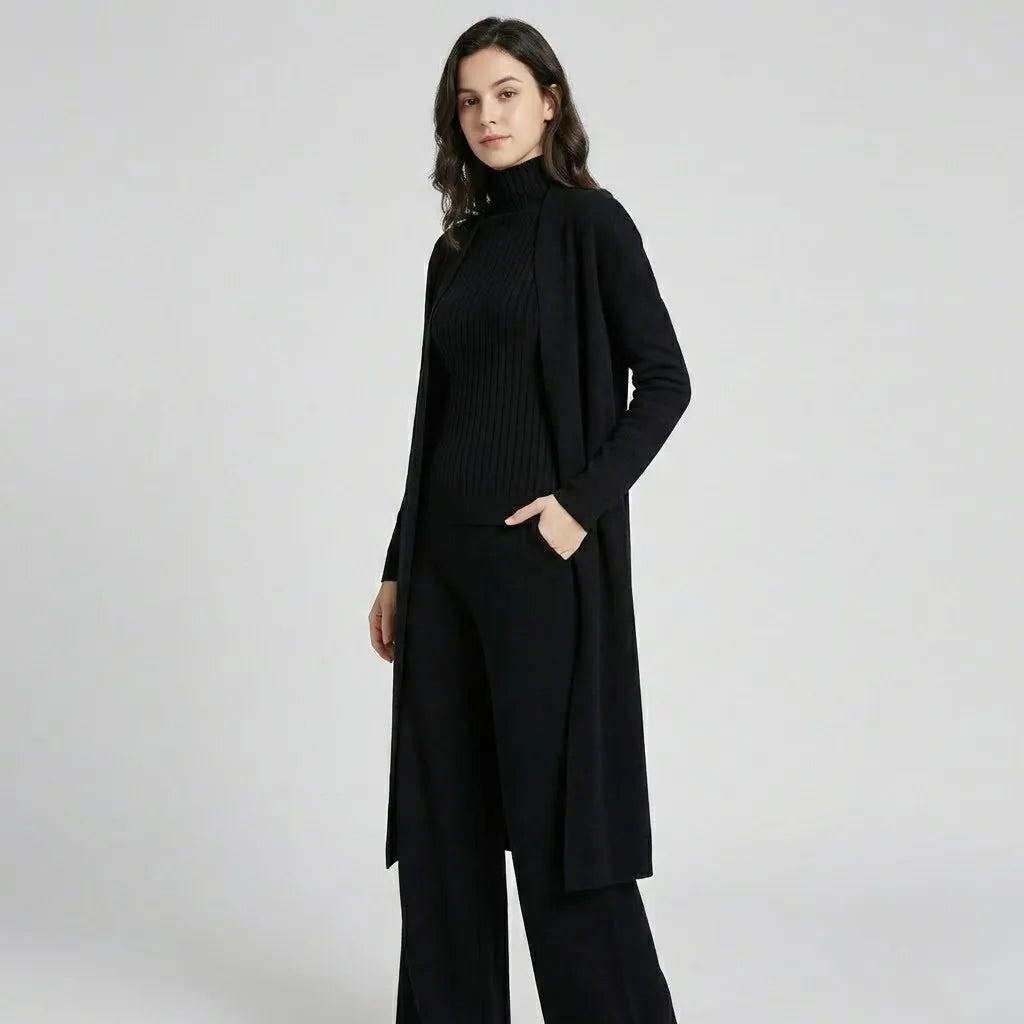 Conjunto de Punto con Cárdigan Largo para Conforto Elegante