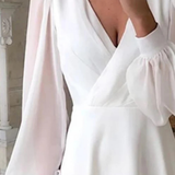 Arabella | Vestido midi de invitada de boda con cuello en V y mangas abullonadas