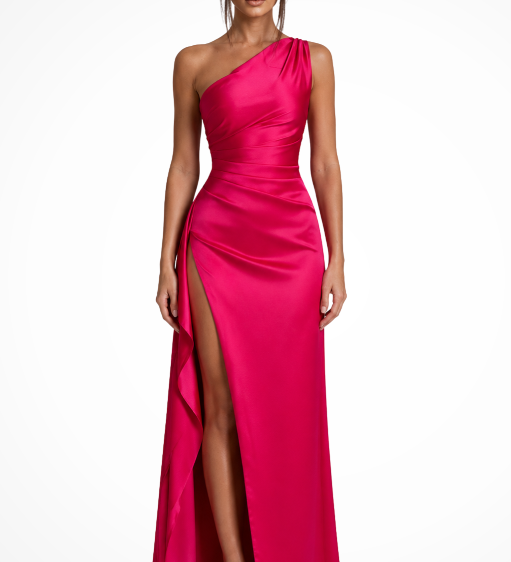 Penélope | Vestido maxi de invitada de boda de una sola manga con abertura lateral