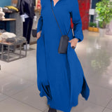 Eleanor - Vestido largo y amplio con solapa y abertura lateral