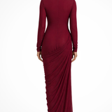Ottoline | Vestido Maxi de Cuello Alto con Mangas Largas Drapado para Invitadas de Boda