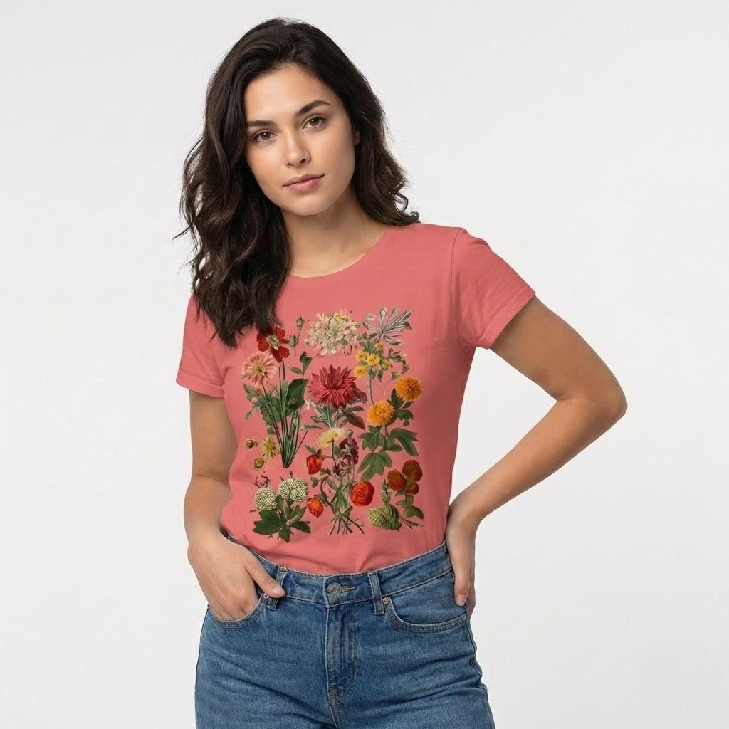 Camiseta de algodón suave | Corte relajado | Estampado floral artístico