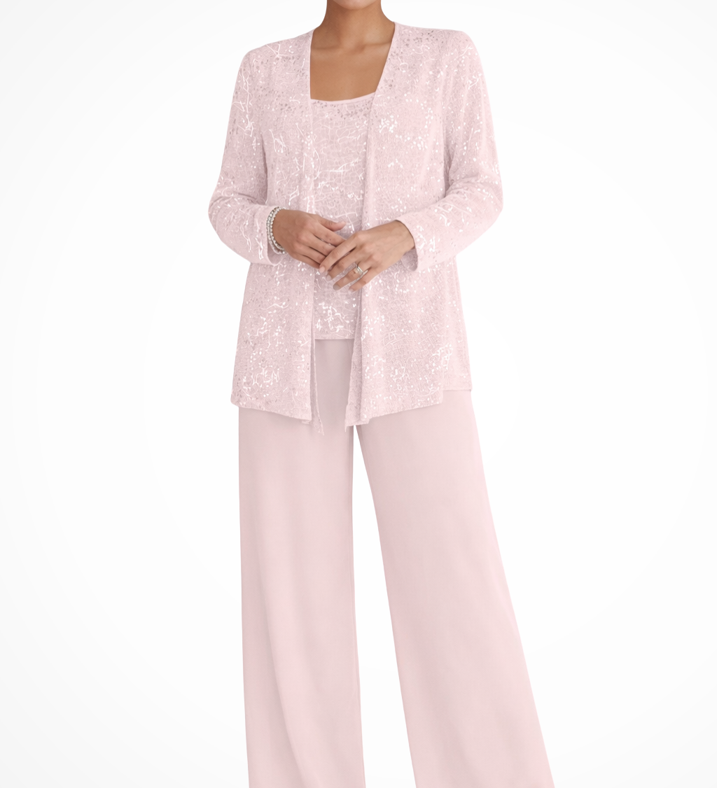 Miriam | Traje de Pantalón de Tres Piezas con Chaqueta de Encaje y Lentejuelas para Mujeres