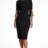 Mariah | Vestido midi de cuello redondo para mujer con mangas abiertas y perlas para bodas