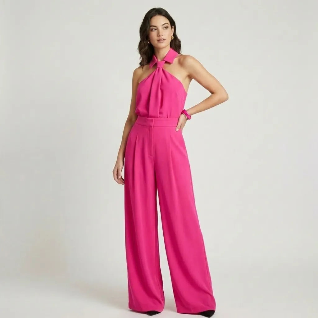 Conjunto fluido con top halter | Pierna ancha | Elegancia contemporánea