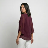 Blusa Elegante con Escote en V y Mangas Fluidas Ligeras
