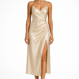 Beatrice | Vestido maxi de satén con escote en V para invitadas de boda