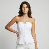 Top bustier elegante en viscosa estructurada | Corte entallado con peplum | Sofisticación moderna