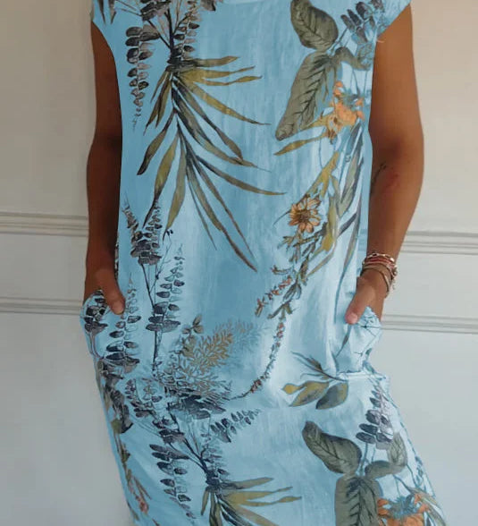 Vestido de verano para señora con bolsillos y estampado vibrante