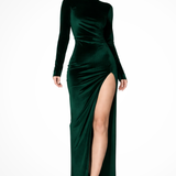 Nyra | Vestido maxi de fiesta de verano con mangas largas y fruncidos para mujer con abertura lateral