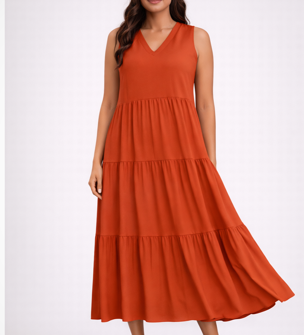 Florencia | Vestido maxi de verano sin mangas y con volantes para mujer