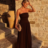 Isabella | Vestido maxi de verano plisado sin hombros para mujeres