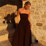 Isabella | Vestido maxi de verano plisado sin hombros para mujeres
