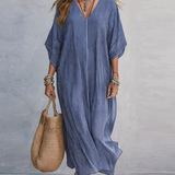 Vestido largo minimalista de rayas azules