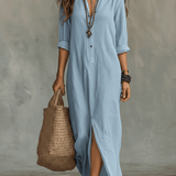Vestido maxi bohemio negro con botones en la parte delantera