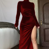 Nyra | Vestido maxi de fiesta de verano con mangas largas y fruncidos para mujer con abertura lateral