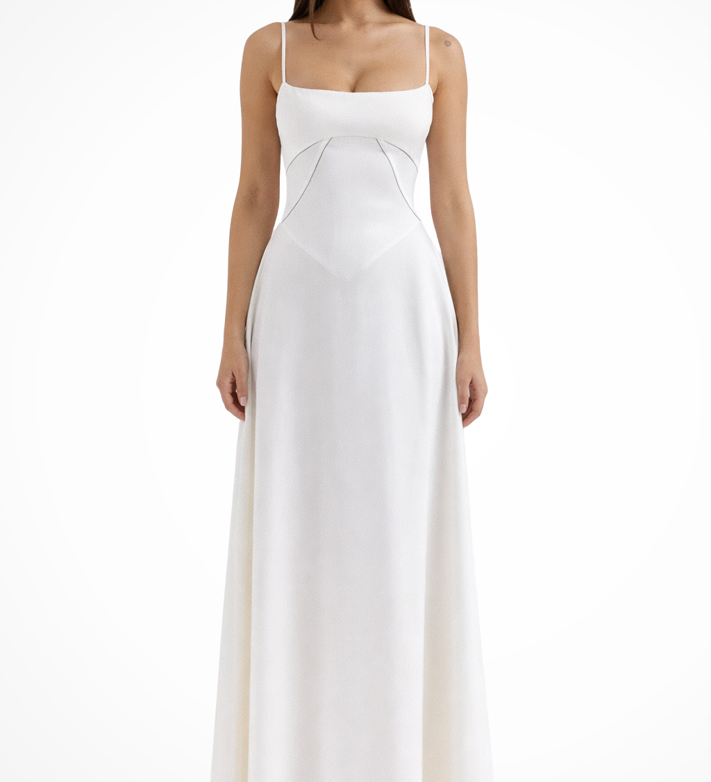 Lorenna | Vestido maxi de satén con corsé para invitadas de boda