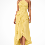 Imogen | Vestido maxi de tirantes halter sin mangas con volantes para invitadas de boda de verano