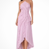 Imogen | Vestido maxi de tirantes halter sin mangas con volantes para invitadas de boda de verano