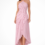 Imogen | Vestido maxi de tirantes halter sin mangas con volantes para invitadas de boda de verano