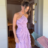 Imogen | Vestido de verano maxi sin mangas con halter y espalda abierta, ideal para bodas y eventos