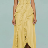 Imogen | Vestido maxi de verano sin mangas con halter y espalda abierta, con volantes para invitadas de boda