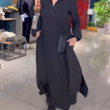 Eleanor - Vestido largo y amplio con solapa y abertura lateral