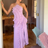 Imogen | Vestido maxi de tirantes halter sin mangas con volantes para invitadas de boda de verano