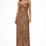 Victoria | Vestido maxi de tirantes espagueti sin espalda con estampado de leopardo para mujer