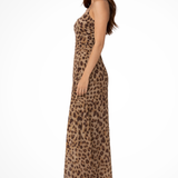 Viktorija | Vestido maxi de verano de leopardo para mujer con tirantes de espagueti y espalda descubierta