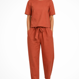 Romilly | Conjunto de Top Corto de Manga Corta y Pantalones Tapered de Lino para Mujeres