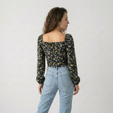 Blusa Ajustada con Escote Fruncido y Mangas Voluminosas Románticas