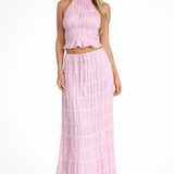 Cora | Conjunto de Top Halter Fruncido y Falda Maxi para Mujeres de 2 Piezas