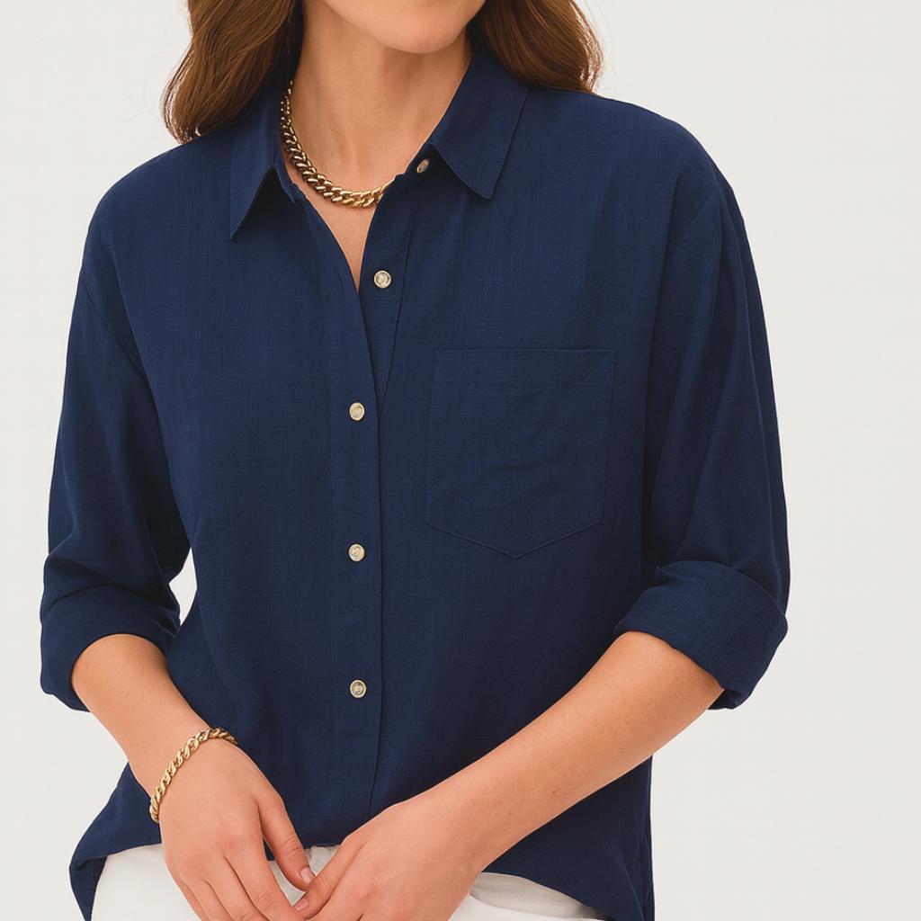 Camisa casual femenina de manga larga con botones