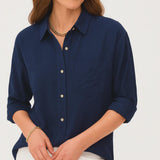 Camisa casual femenina de manga larga con botones
