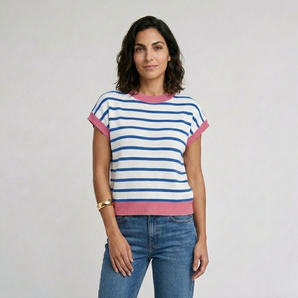 Camiseta de Punto a Rayas con Corte Suelto para Conforto Diario