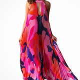 Cordelia | Vestido maxi plisado de halter impreso para invitadas de boda