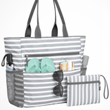 Briony | Bolsa de Playa de Rayas para Mujeres, Tote Grande con Bolsa