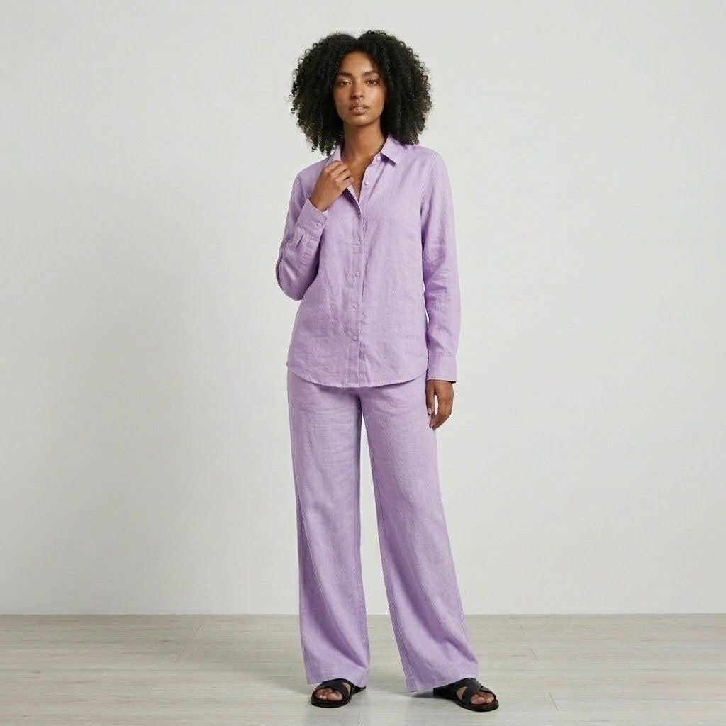 Conjunto Fluido con Camisa de Botones y Pantalones de Pierna Ancha